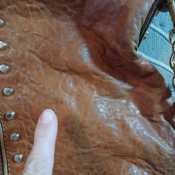 MICHAEL KORS Uptown Astor Tote Studded Cognac Brown Leather Large Hobo Bag 13" - Picture 8 of 16